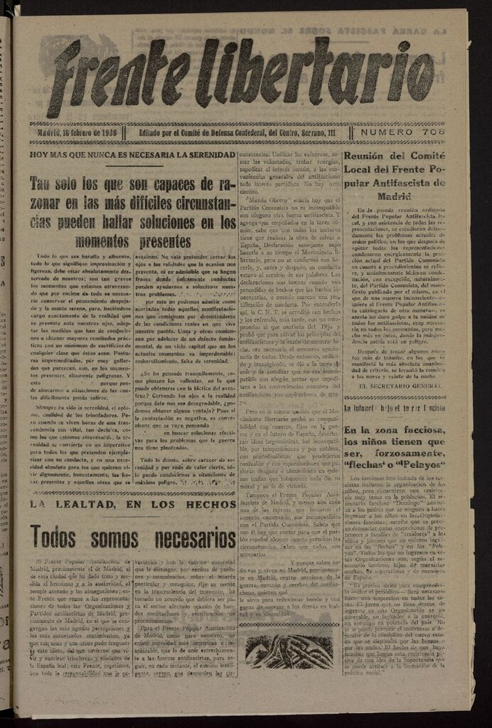 Miniatura de Frente Libertario: Órgano de las Milicias Confederales del 18 de febrero de 1939