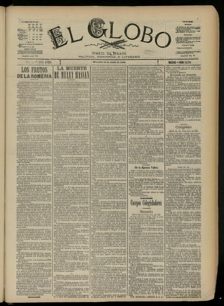 Miniatura de El Globo : diario ilustrado del 13 de junio de 1894, nº 6788
