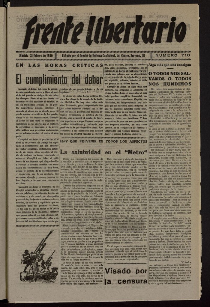 Miniatura de Frente Libertario: Órgano de las Milicias Confederales del 21 de febrero de 1939