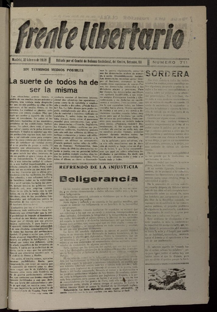 Miniatura de Frente Libertario: Órgano de las Milicias Confederales del 22 de febrero de 1939