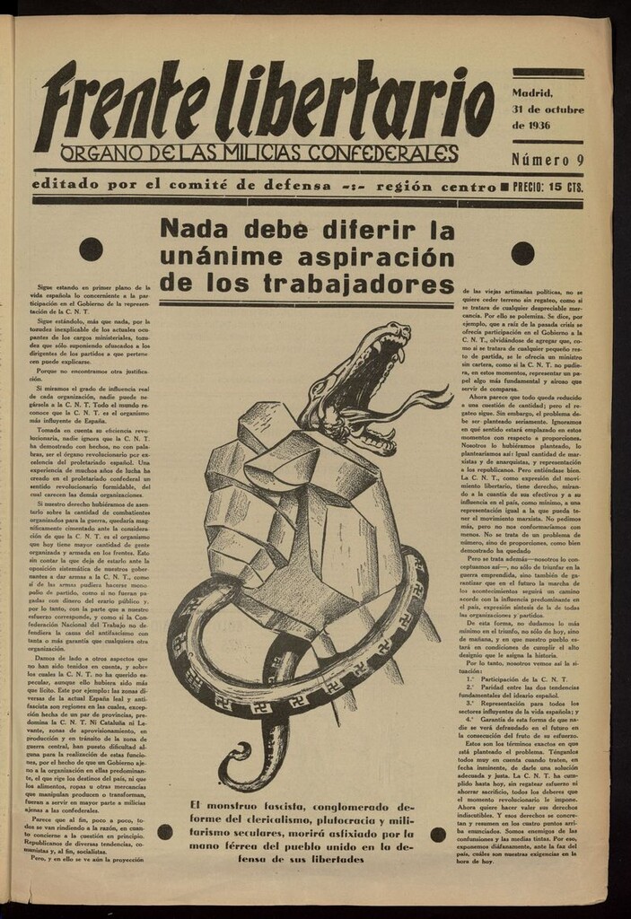 Miniatura de Frente Libertario: Órgano de las Milicias Confederales del 31 de octubre de 1936