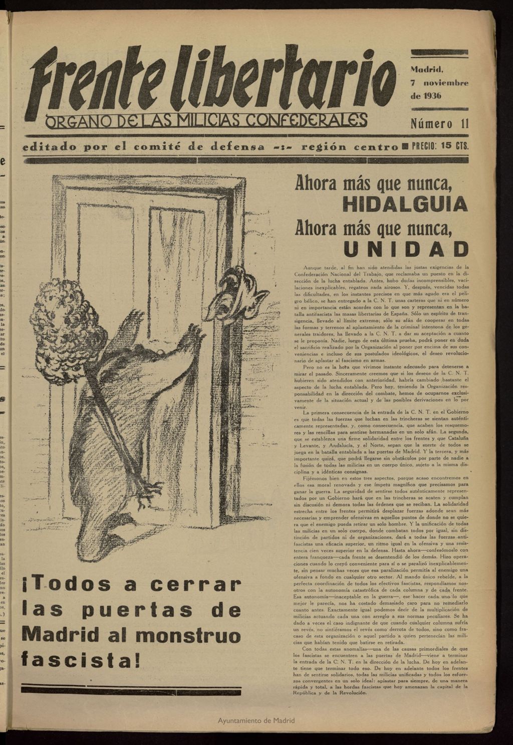 Miniatura de Frente Libertario: Órgano de las Milicias Confederales del 7 de noviembre de 1936