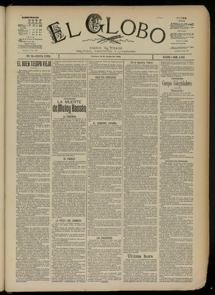 Miniatura de El Globo : diario ilustrado del 15 de junio de 1894, nº 6790