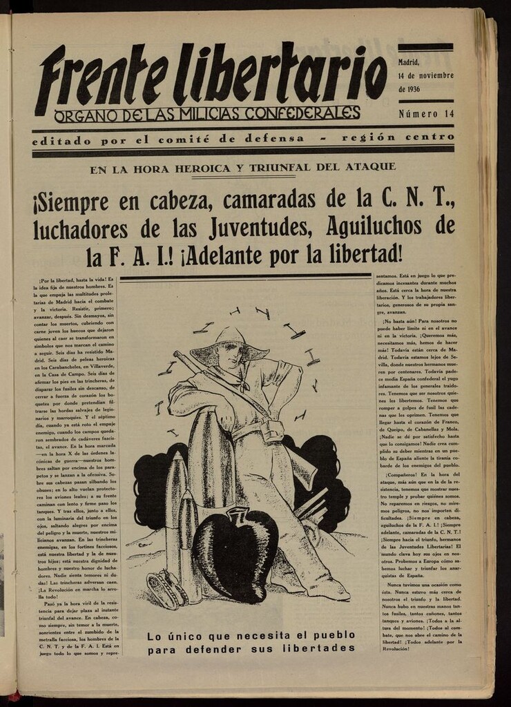 Miniatura de Frente Libertario: Órgano de las Milicias Confederales del 14 de noviembre de 1936