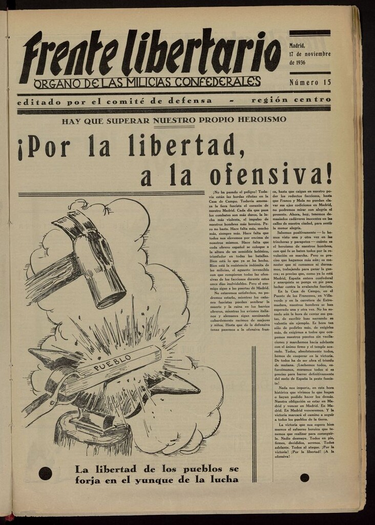 Miniatura de Frente Libertario: Órgano de las Milicias Confederales del 17 de noviembre de 1936