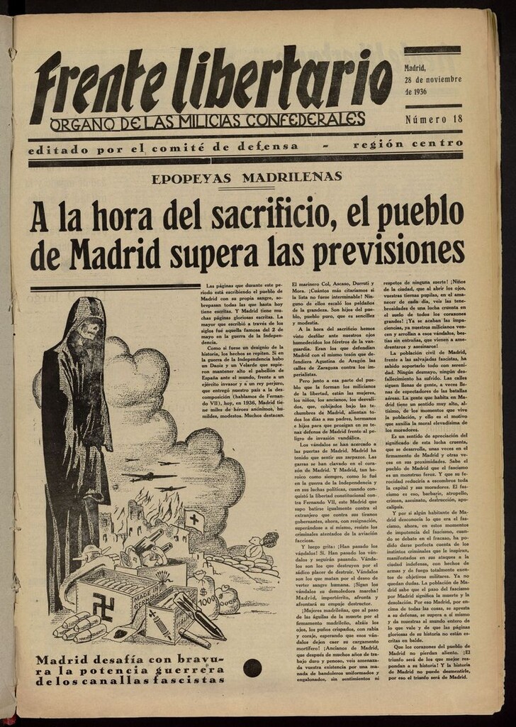 Miniatura de Frente Libertario: Órgano de las Milicias Confederales del 28 de noviembre de 1936