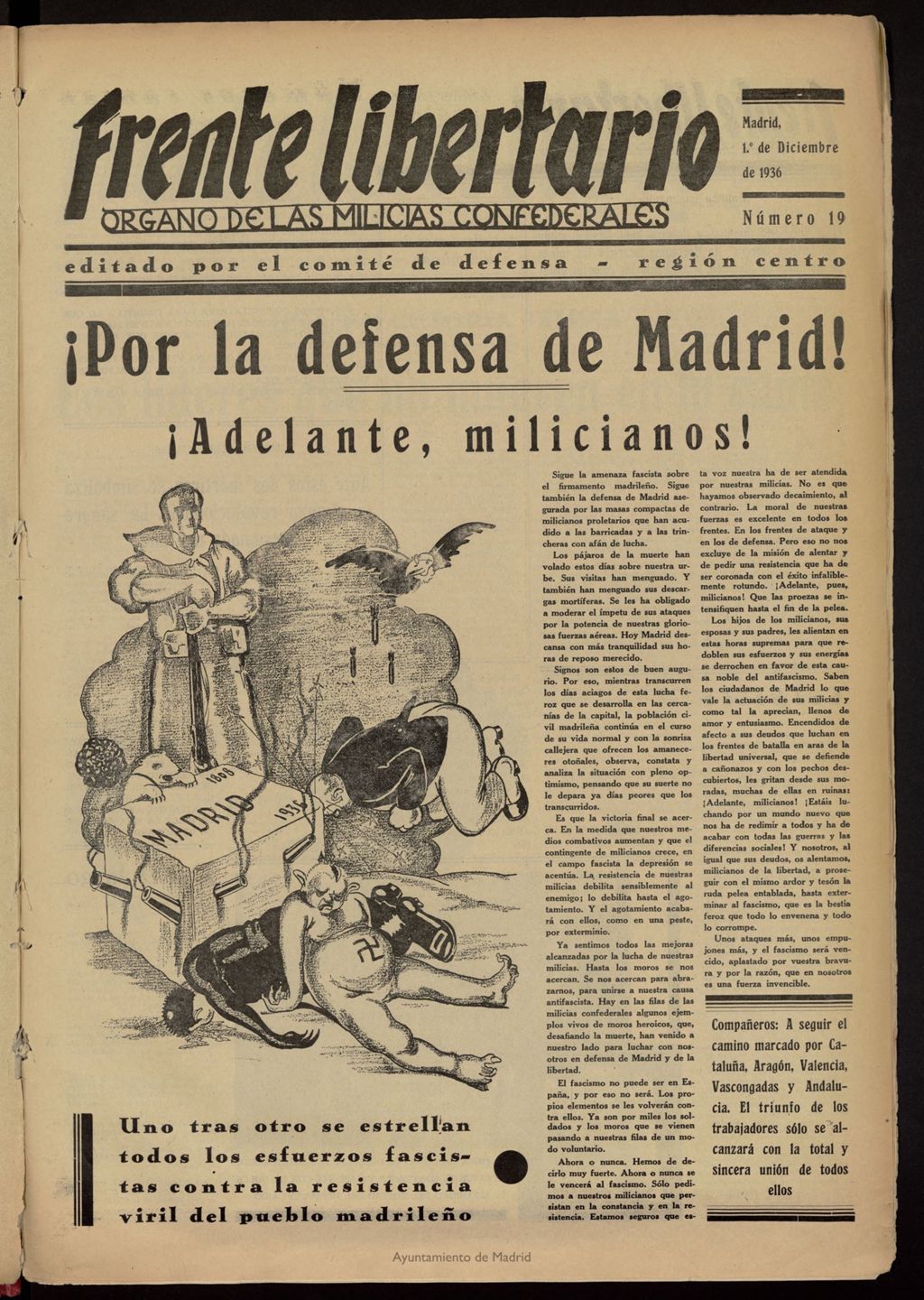 Miniatura de Frente Libertario: Órgano de las Milicias Confederales del 1 de diciembre de 1936