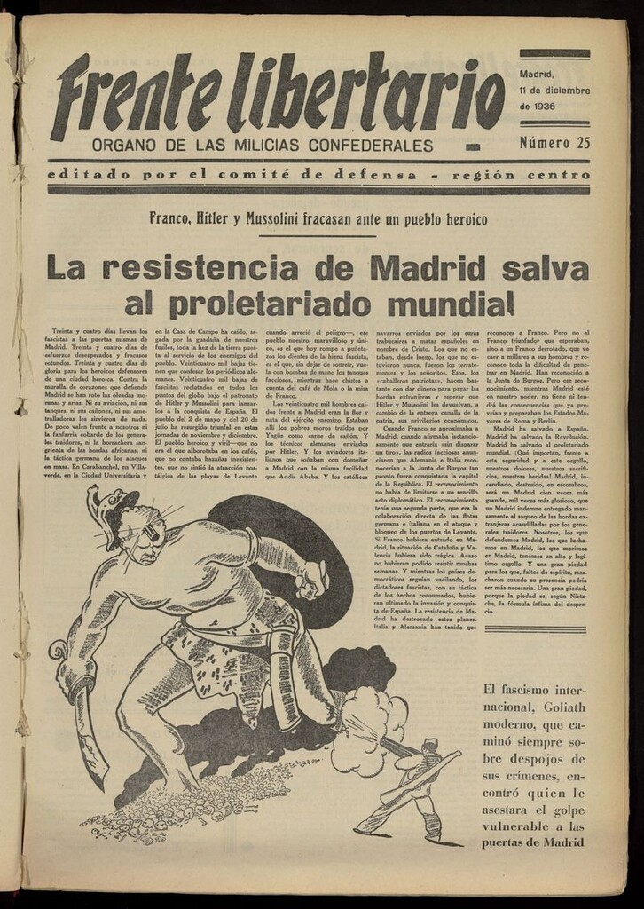 Miniatura de Frente Libertario: Órgano de las Milicias Confederales del 11 de diciembre de 1936