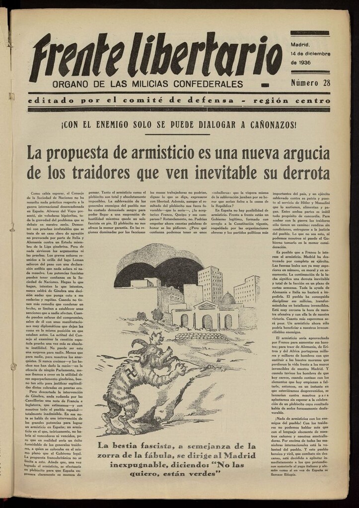 Miniatura de Frente Libertario: Órgano de las Milicias Confederales del 14 de diciembre de 1936