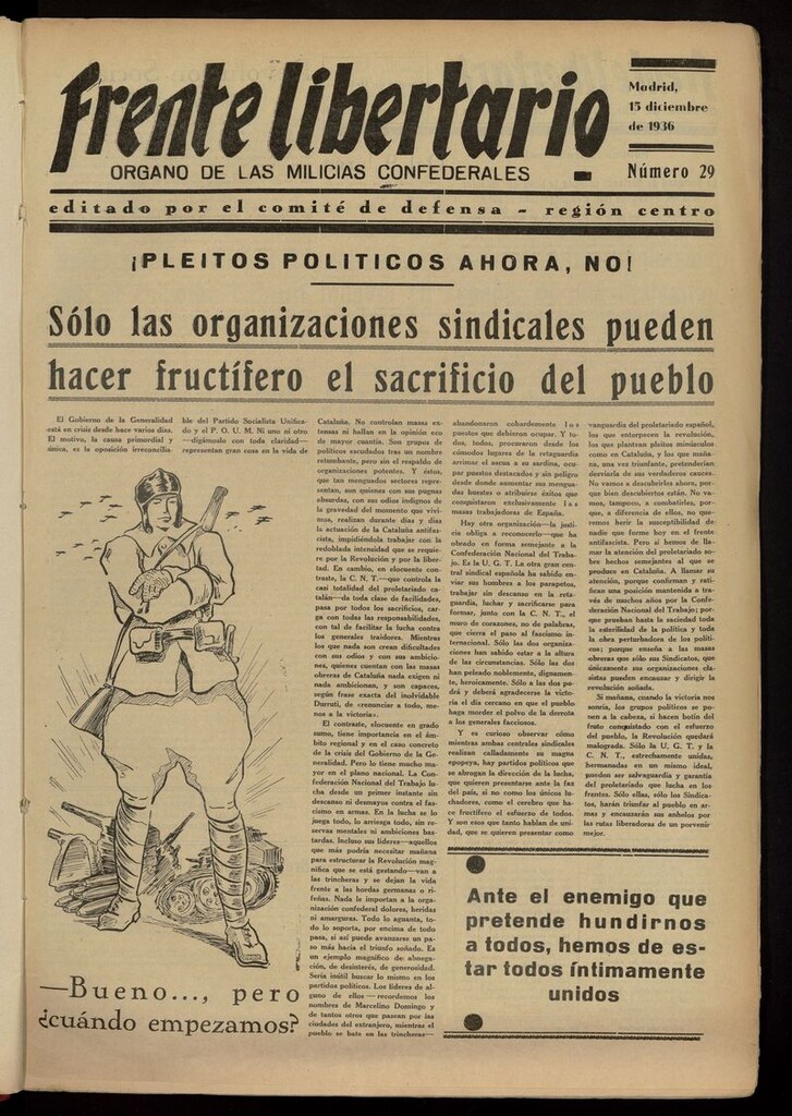 Miniatura de Frente Libertario: Órgano de las Milicias Confederales del 15 de diciembre de 1936