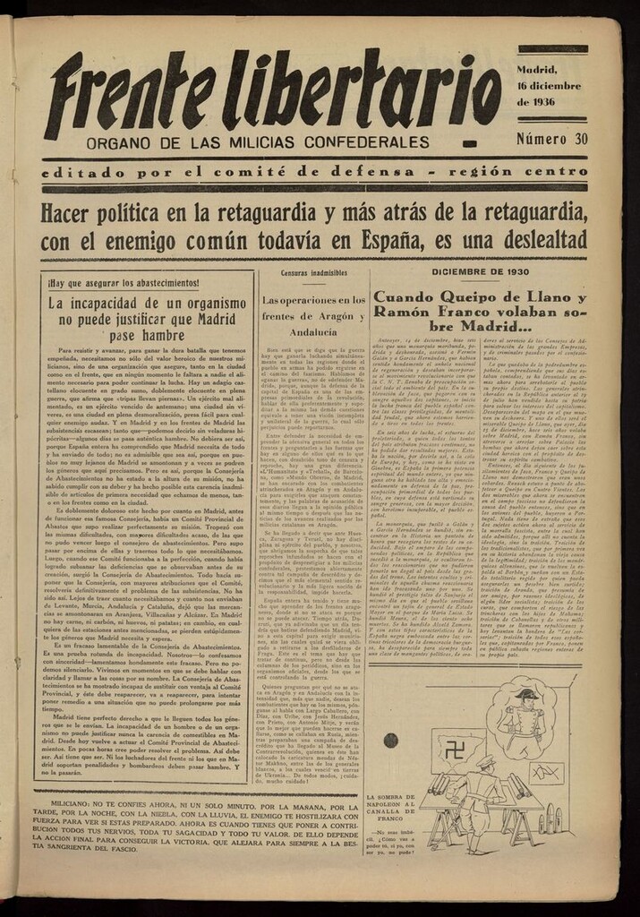 Miniatura de Frente Libertario: Órgano de las Milicias Confederales del 16 de diciembre de 1936