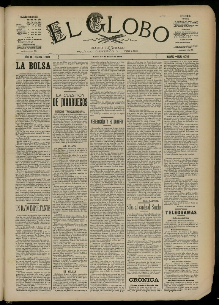 Miniatura de El Globo : diario ilustrado del 18 de junio de 1894, nº 6793