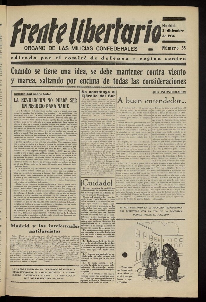 Miniatura de Frente Libertario: Órgano de las Milicias Confederales del 21 de diciembre de 1936