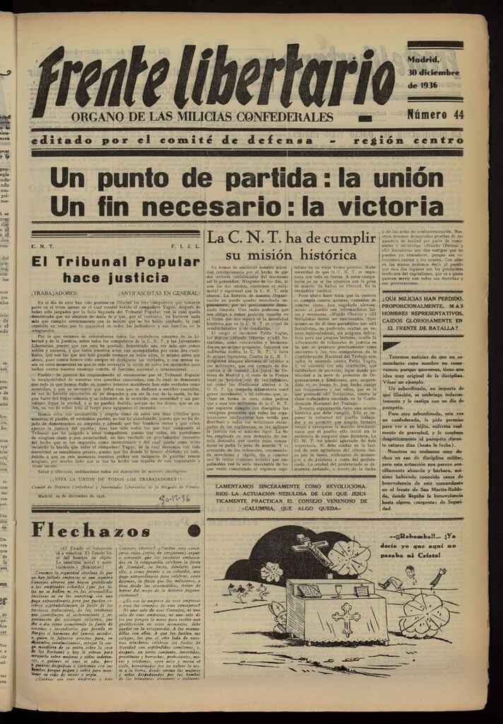 Miniatura de Frente Libertario: Órgano de las Milicias Confederales del 30 de diciembre de 1936