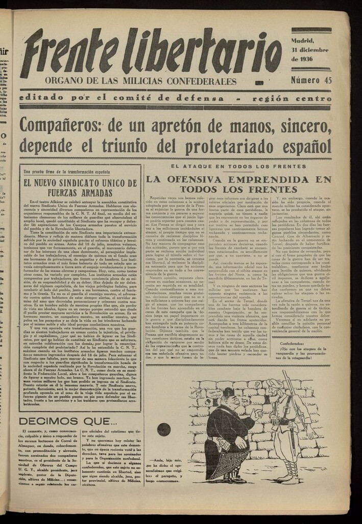 Miniatura de Frente Libertario: Órgano de las Milicias Confederales del 31 de diciembre de 1936