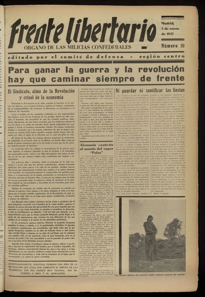 Miniatura de Frente Libertario: Órgano de las Milicias Confederales del 5 de enero de 1937