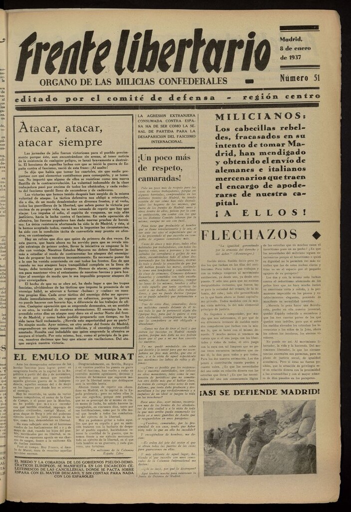 Miniatura de Frente Libertario: Órgano de las Milicias Confederales del 8 de enero de 1937
