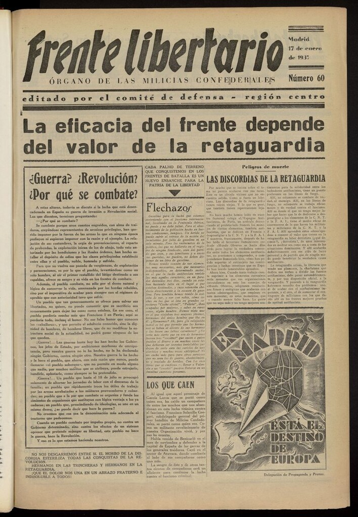Miniatura de Frente Libertario: Órgano de las Milicias Confederales del 17 de enero de 1937