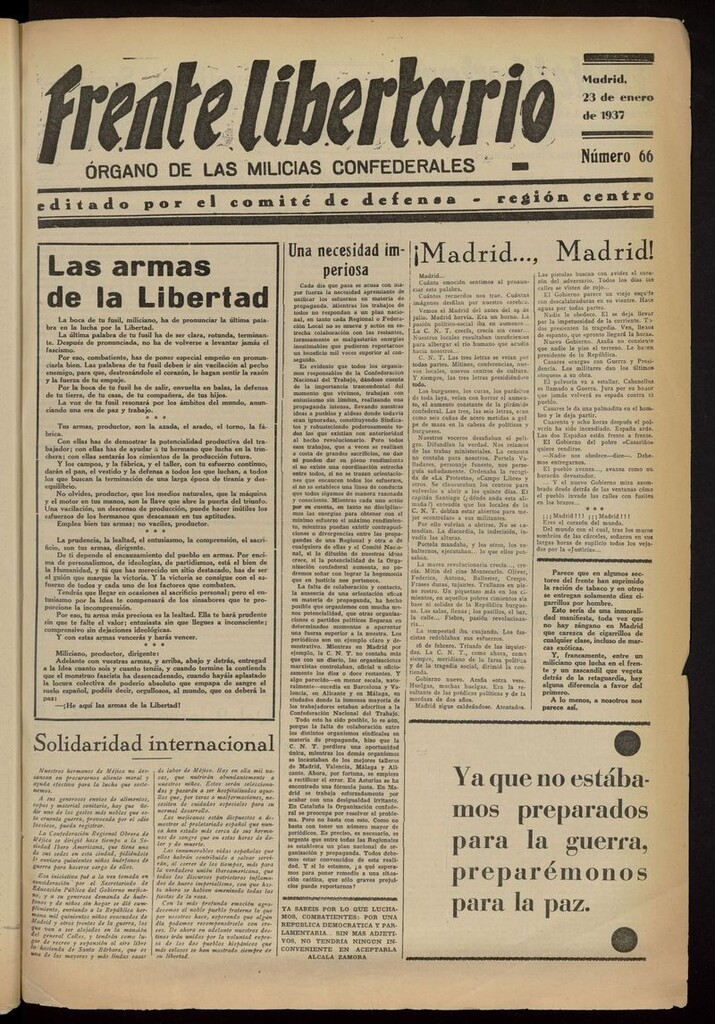 Miniatura de Frente Libertario: Órgano de las Milicias Confederales del 23 de enero de 1937