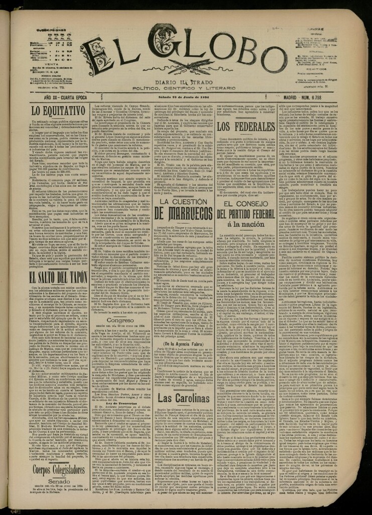Miniatura de El Globo : diario ilustrado del 23 de junio de 1894, nº 6798