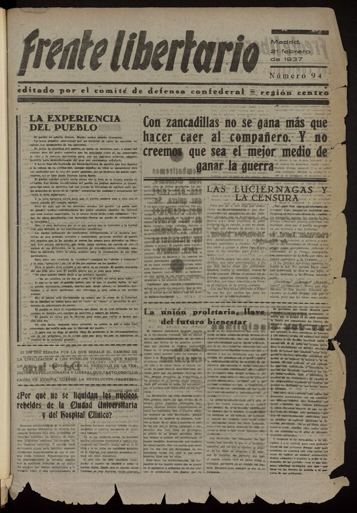 Miniatura de Frente Libertario: Órgano de las Milicias Confederales del 21 de febrero de 1937