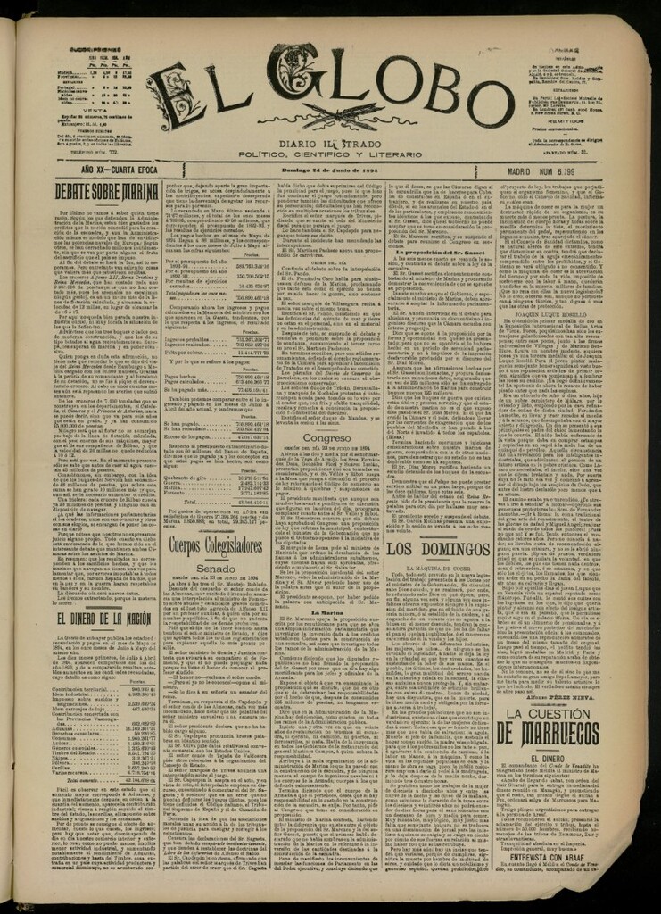 Miniatura de El Globo : diario ilustrado del 24 de junio de 1894, nº 6799