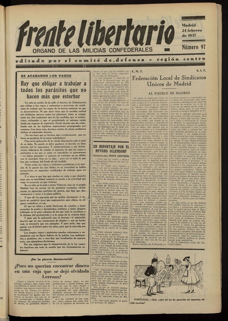 Miniatura de Frente Libertario: Órgano de las Milicias Confederales del 24 de febrero de 1937