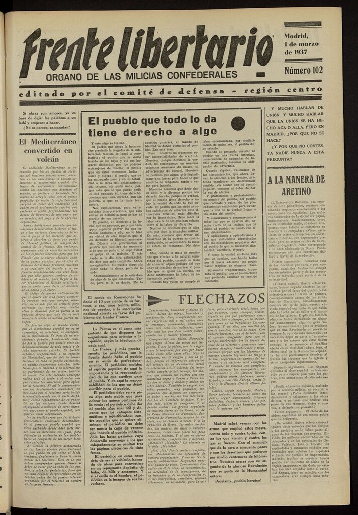 Miniatura de Frente Libertario: Órgano de las Milicias Confederales del 1 de marzo de 1937