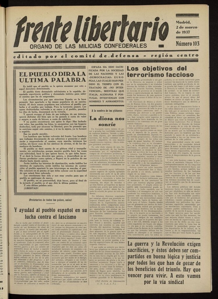 Miniatura de Frente Libertario: Órgano de las Milicias Confederales del 2 de marzo de 1937