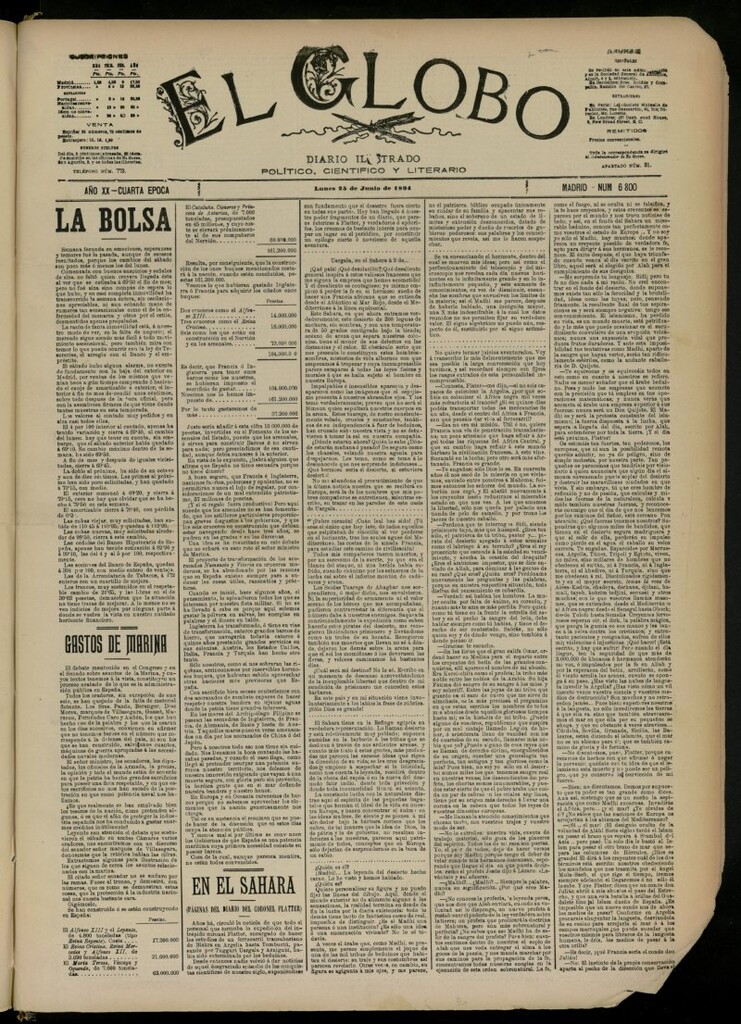 Miniatura de El Globo : diario ilustrado del 25 de junio de 1894, nº 6800