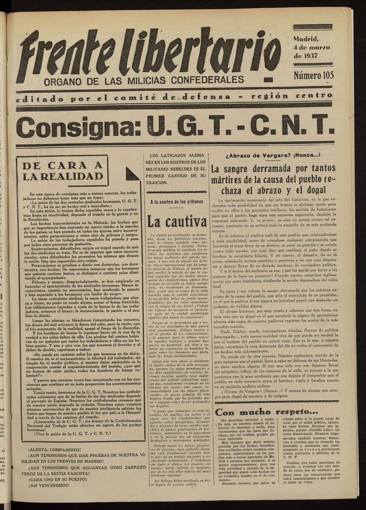 Miniatura de Frente Libertario: Órgano de las Milicias Confederales del 4 de marzo de 1937