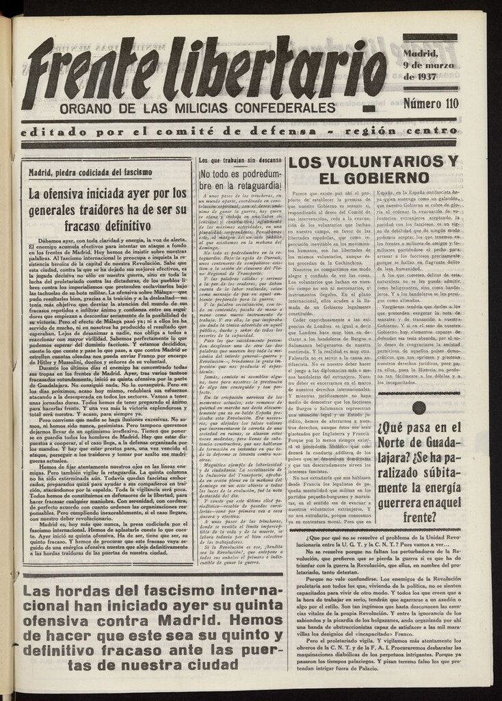 Miniatura de Frente Libertario: Órgano de las Milicias Confederales del 9 de marzo de 1937