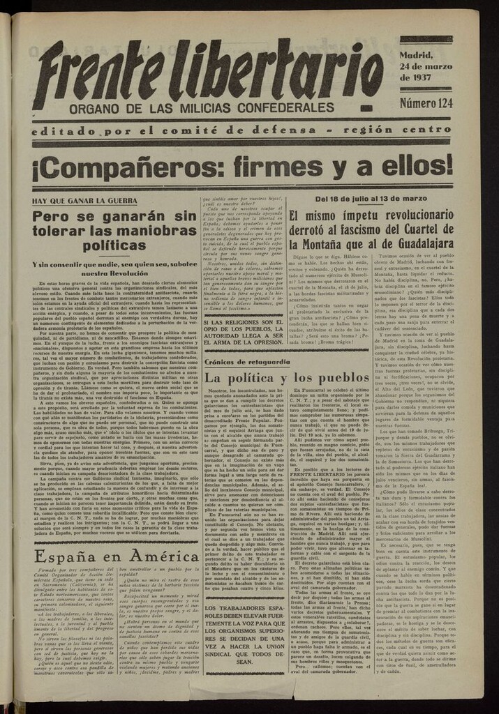 Miniatura de Frente Libertario: Órgano de las Milicias Confederales del 24 de marzo de 1937