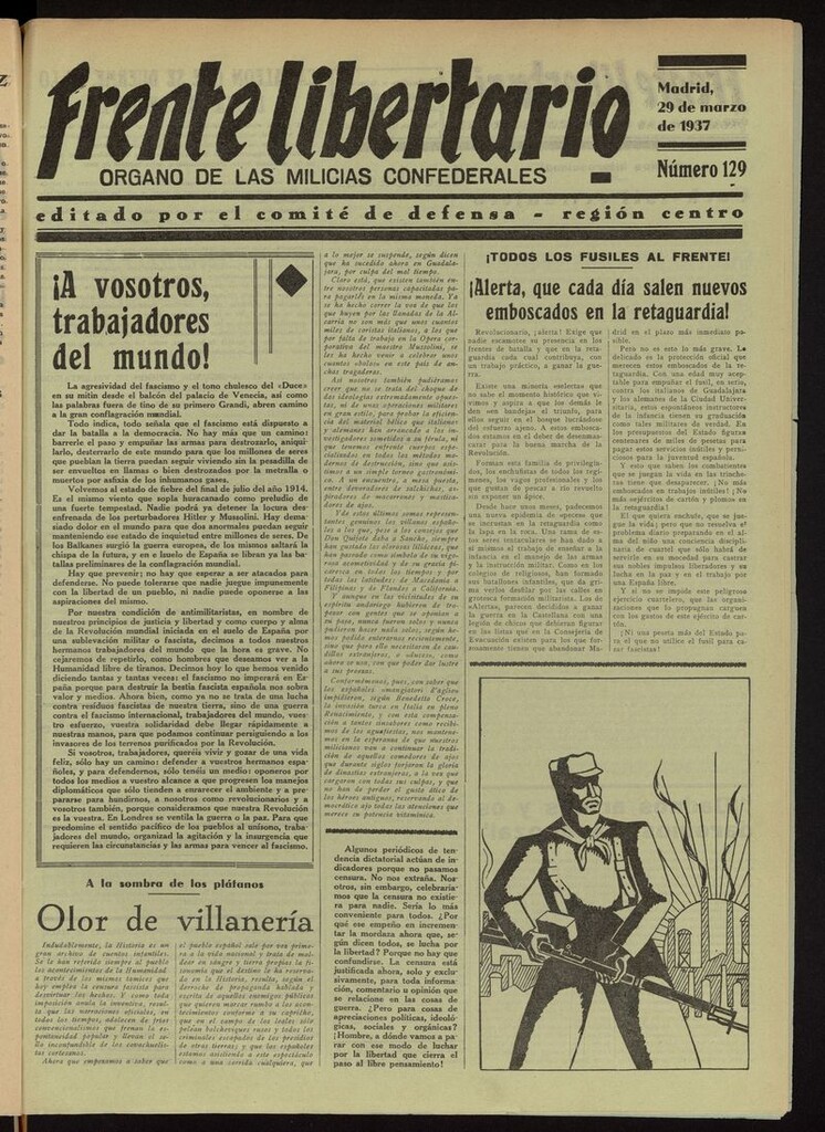 Miniatura de Frente Libertario: Órgano de las Milicias Confederales del 29 de marzo de 1937