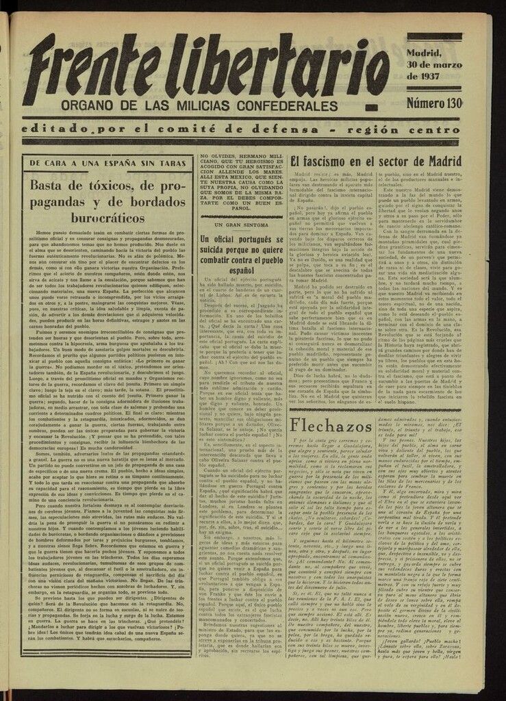 Miniatura de Frente Libertario: Órgano de las Milicias Confederales del 30 de marzo de 1937