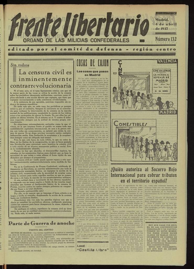 Miniatura de Frente Libertario: Órgano de las Milicias Confederales del 4 de abril de 1937