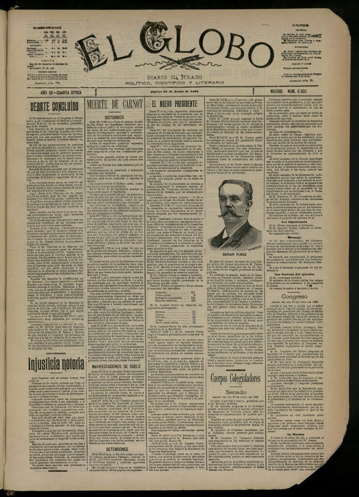 Miniatura de El Globo : diario ilustrado del 28 de junio de 1894, nº 6803