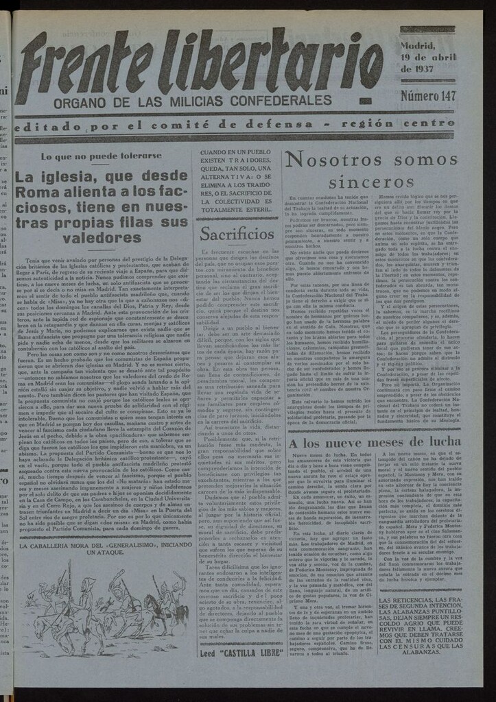Miniatura de Frente Libertario: Órgano de las Milicias Confederales del 19 de abril de 1937