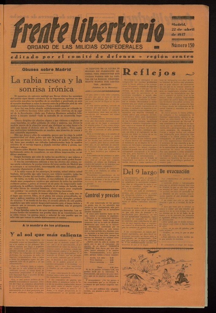 Miniatura de Frente Libertario: Órgano de las Milicias Confederales del 22 de abril de 1937