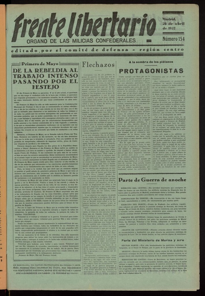 Miniatura de Frente Libertario: Órgano de las Milicias Confederales del 26 de abril de 1937