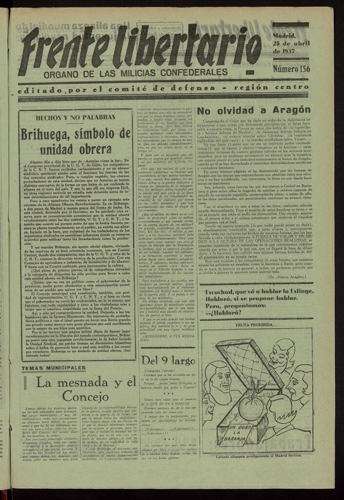 Miniatura de Frente Libertario: Órgano de las Milicias Confederales del 28 de abril de 1937