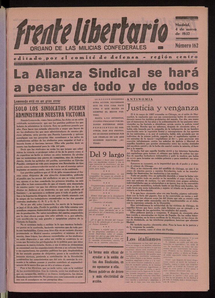 Miniatura de Frente Libertario: Órgano de las Milicias Confederales del 4 de mayo de 1937