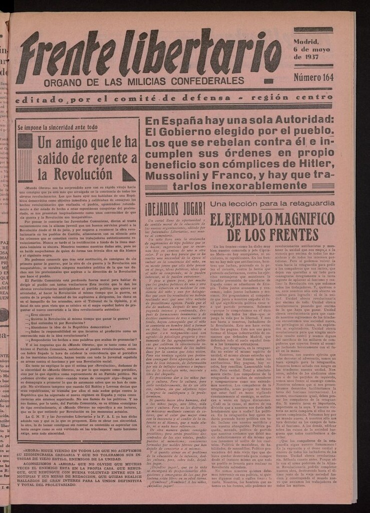 Miniatura de Frente Libertario: Órgano de las Milicias Confederales del 6 de mayo de 1937