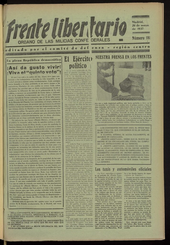 Miniatura de Frente Libertario: Órgano de las Milicias Confederales del 26 de mayo de 1937