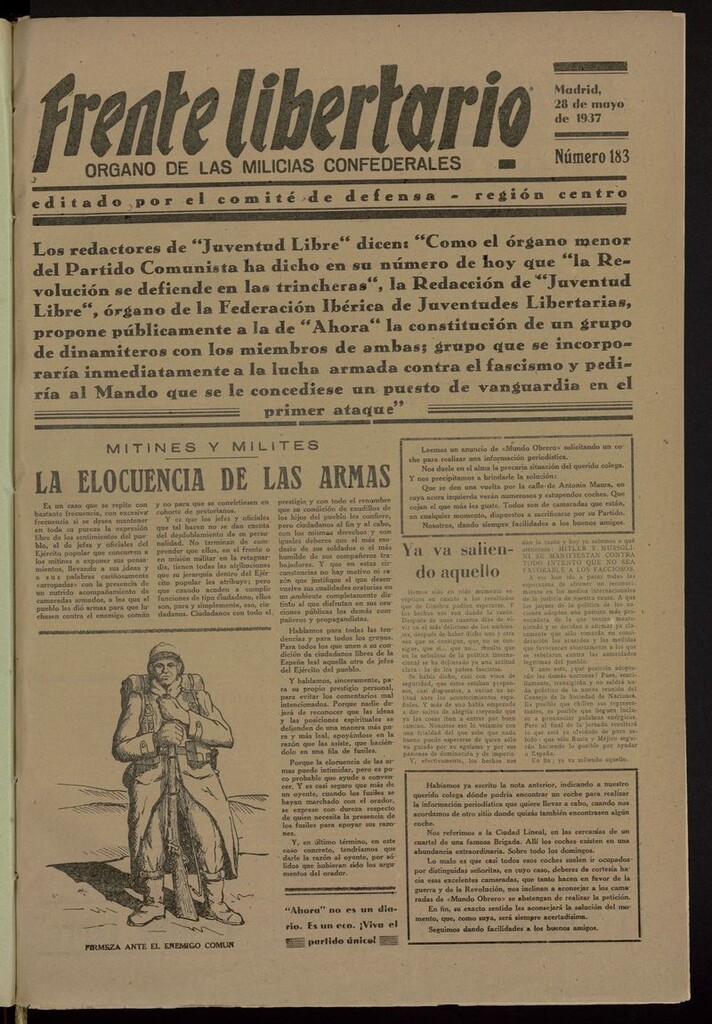 Miniatura de Frente Libertario: Órgano de las Milicias Confederales del 28 de mayo de 1937