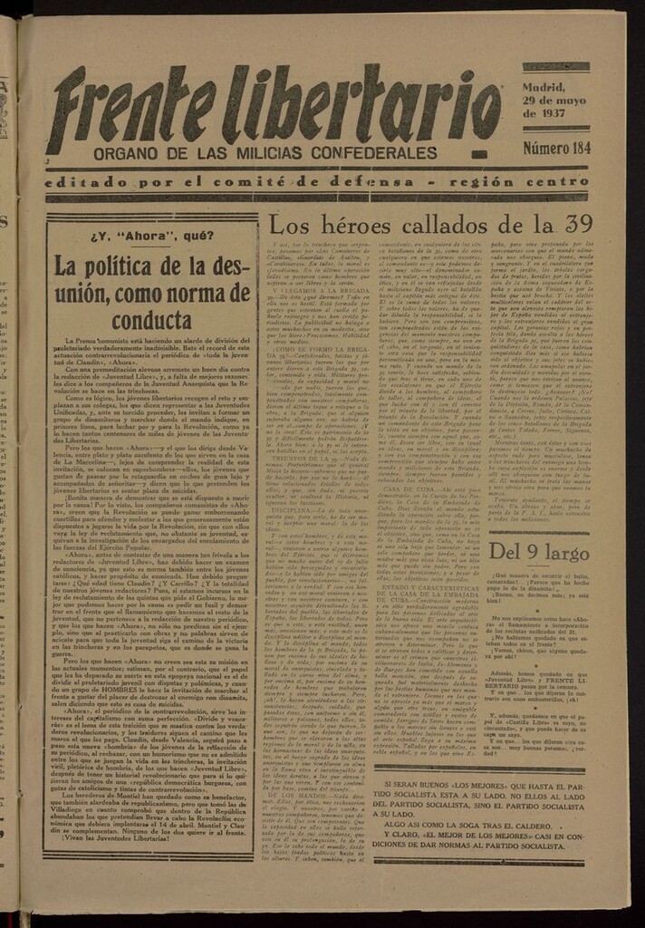 Miniatura de Frente Libertario: Órgano de las Milicias Confederales del 29 de mayo de 1937