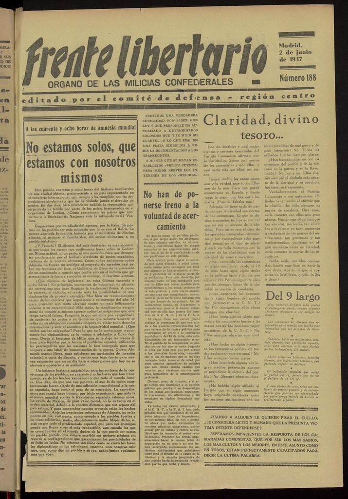 Miniatura de Frente Libertario: Órgano de las Milicias Confederales del 2 de junio de 1937