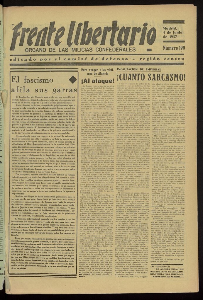 Miniatura de Frente Libertario: Órgano de las Milicias Confederales del 4 de junio de 1937
