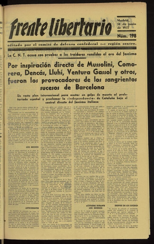 Miniatura de Frente Libertario: Órgano de las Milicias Confederales del 14 de junio de 1937