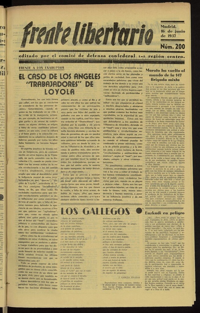 Miniatura de Frente Libertario: Órgano de las Milicias Confederales del 16 de junio de 1937